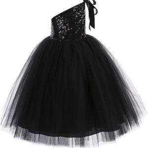 One shoulder sequin tutu girls dress